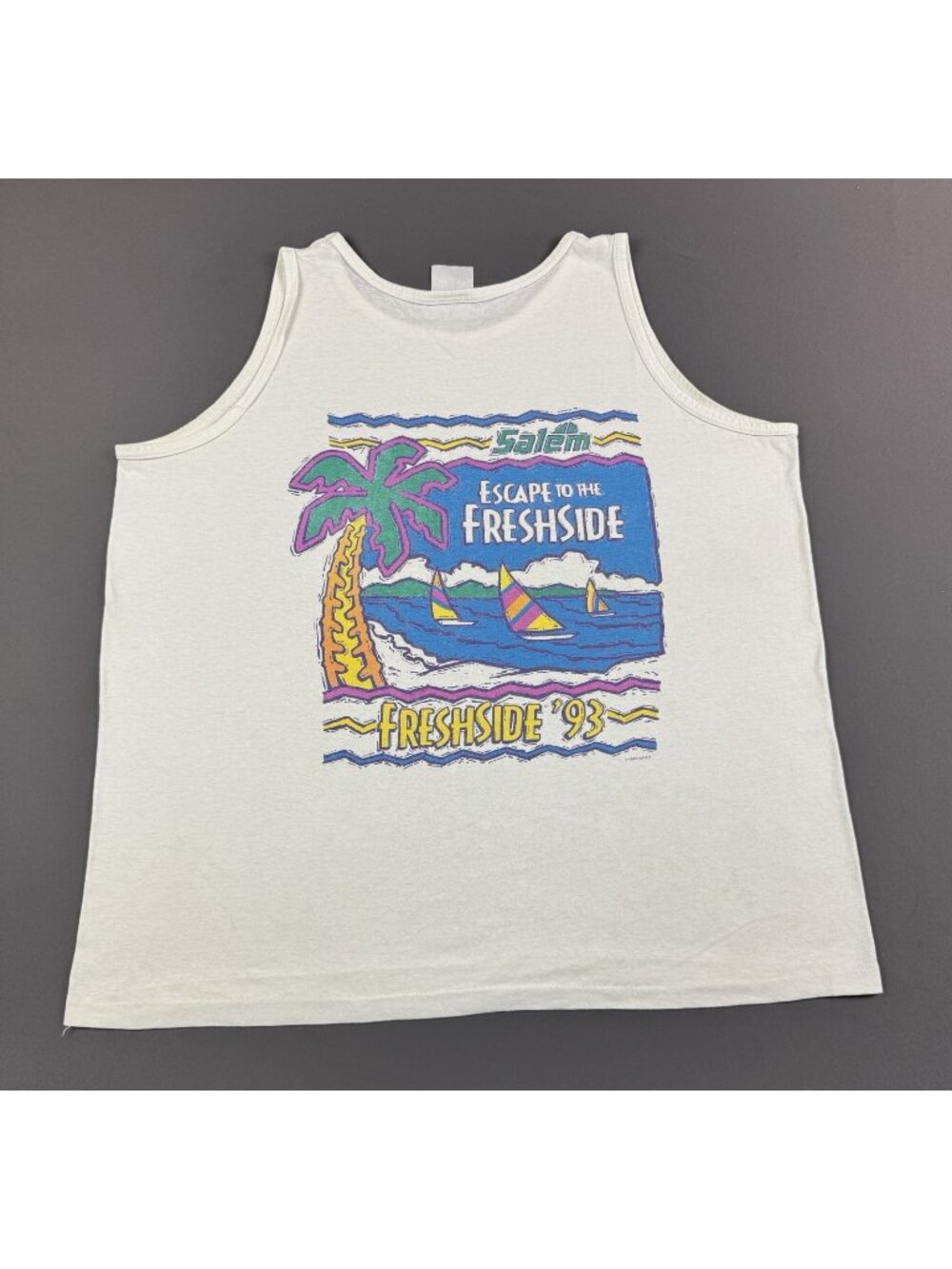 Rare Vintage 90s Salem Cigarettes Escape To The Freshside Beach Thrashed Tank XL